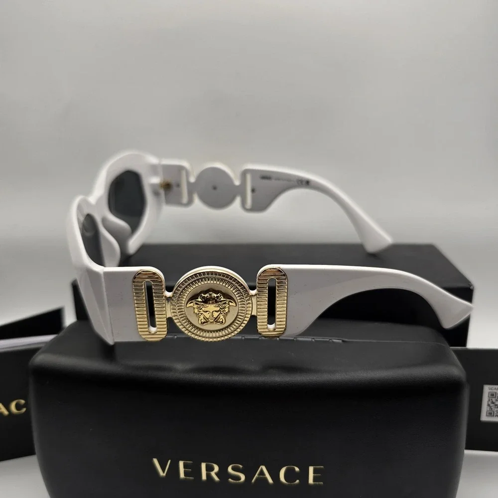 Versace VE4425U 314/87 White Gold Medusa Shield Sunglasses 53mm Italy NWOT